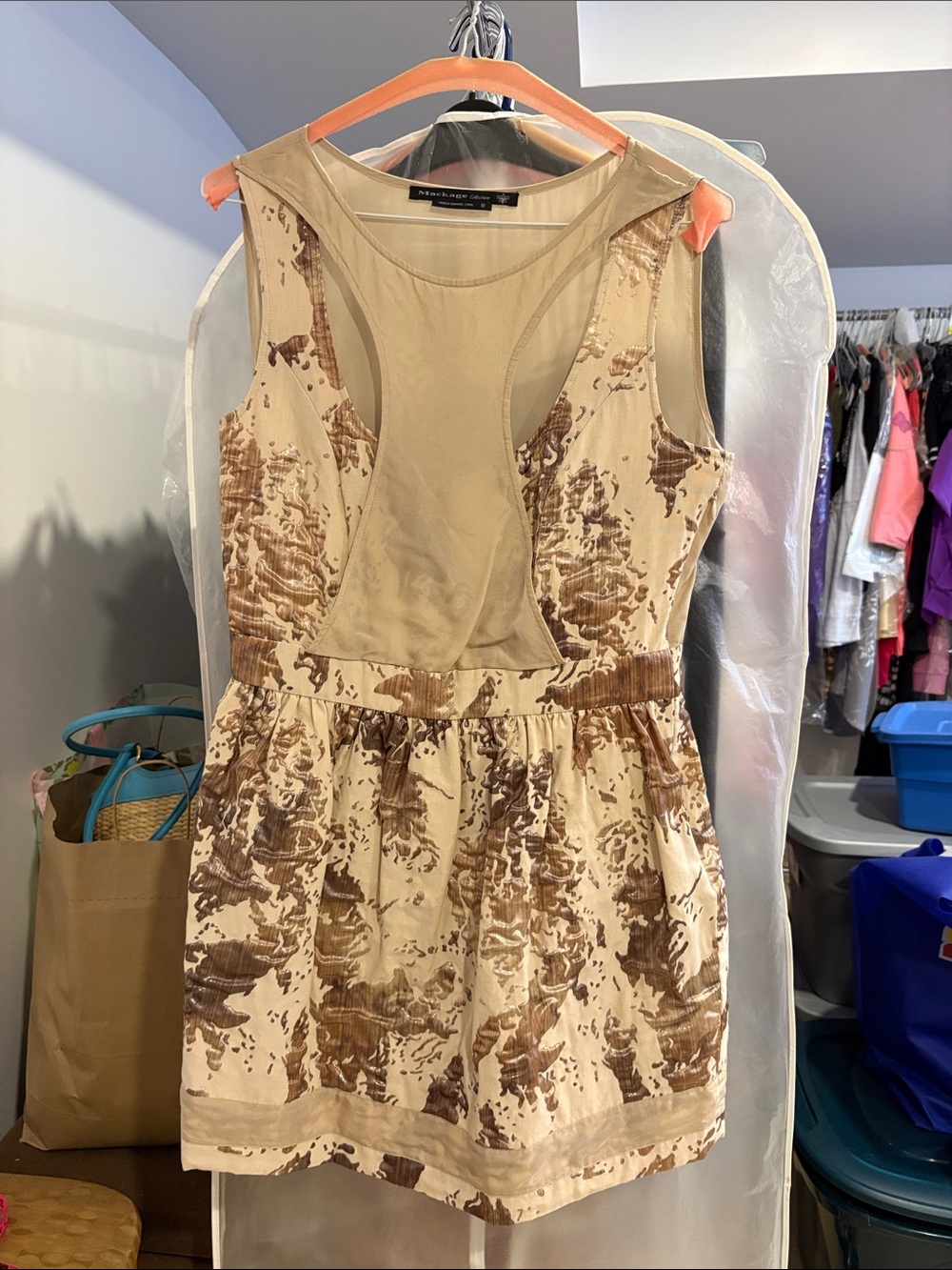 Mackage Beige and Brown Printed Sleeveless Mini Dress